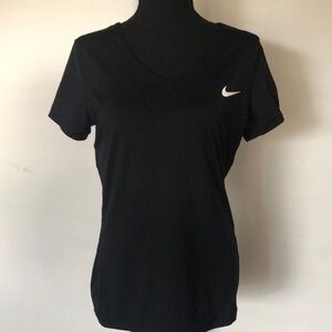 Nike Black Short Sleeve V-Neck Tee with White Swoosh